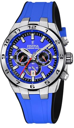 Festina Reloj Hombre F20671/3 Chrono Bike Caja de Acero Inoxidable 316l Plateado Correa de Caucho Azul