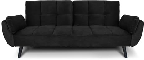 SAMIRA Divano letto clic clac in velluto nero - Divano 3 posti mod. Ambra piedi in legno nero