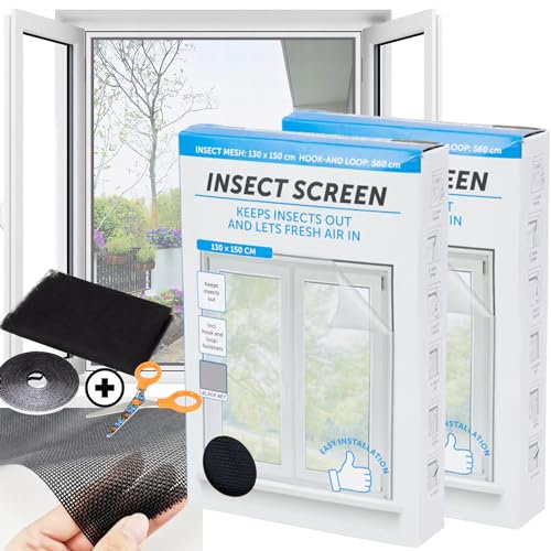 INSECT SCREEN- Insect Stop Zanzariera finestra Attacca e Stacca universale per Finestre - Zanzariere Regolabile a Piacere Zanzariera Adesiva porta e finestra- Antracite, 130 cm x 150 cm 2 pezzi