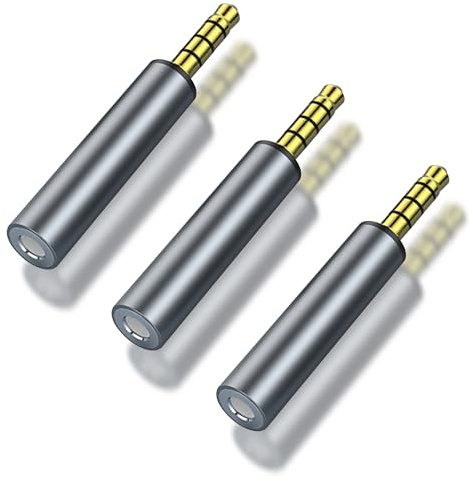 HATMINI Confezione da 3 adattatori audio da 3,5 mm maschio a femmina da 3,5 mm 1/8 pollici TRRS, spina stereo da 3,5 mm, accoppiatore maschio, connettori dorati, per telefoni cellulari (da M a F)