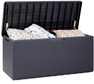 Avilia Baule Effetto Rattan Portaoggetti da Esterno - Cassapanca con Ruote per Attrezzi, in Plastica Riciclata, Resistente alle Intemperie, 420L, 120x56x63cm, Antracite