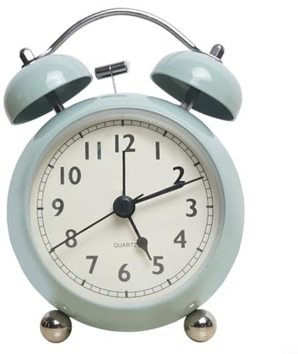 Zoegneer Wecker im Vintage-Stil, Doppelglocke, Retro-Zeiger-Tischuhr mit Licht für Zuhause, Schlafzimmer, Reisen, Schule (grün)