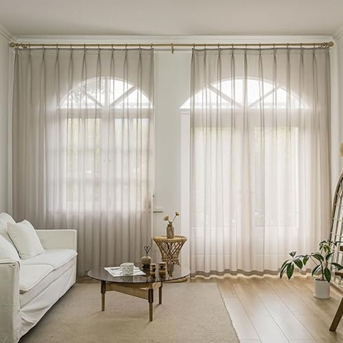 Beydodo Gardinenschals 2er Set Hellgrau, Vorhänge Halbtransparent Haken Jacquard mit Gestreift Motiv Modern 107x160CM Lichtdurchlässige Gardinen Polyester Schiebevorhänge Wohnzimmer Schlafzimmer