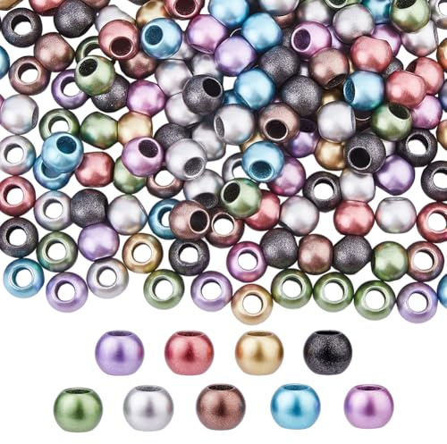 DICOSMETIC 300Pcs Perlen groß, metallic Acrylperlen, großes Loch, europäischer Stil, runde Form, 12 mm, 6 mm Loch, lose Perlen für Schmuckherstellung Geflochtenes Haar, Deko aus geflochtenen Schnüren