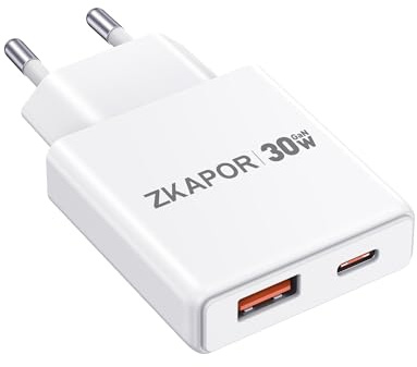 ZKAPOR 30W USB C Ladegerät 2-Port Netzteil USBC + USBA Schnellladegerät | USBC + USBA Ladegerät USBC für Phone 17/16/15/15 Pro/15 Pro Max/14/13, Galaxy S24/S23/Ultra S22, Tablet, MacBook, Pad Pro/Air