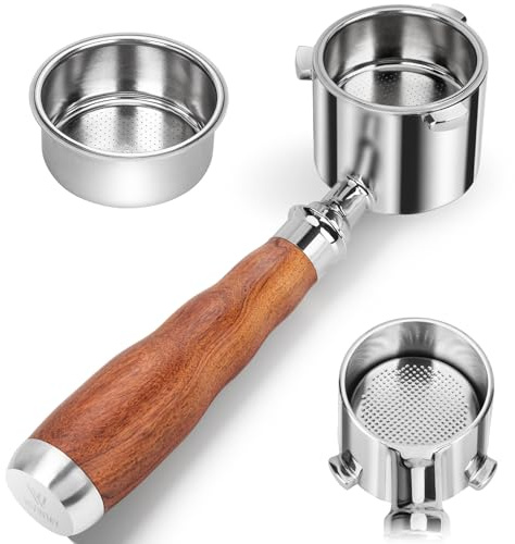 Porte-filtre sans fond 51 mm 3 oreilles pour DeLonghi La Specialista 9 | Porte-filtre 51 mm sans fond pour EC9335/9155/9355/9665, panier filtrant en acier inoxydable, poignée en bois de palissandre