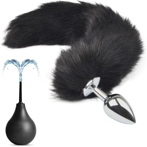 BDSMAGE Plug Anal de Metal con Cola de Zorro, Ducha Anal para Sexo Anal, Juego de Juguetes Sexuales, Juguete Sexual Erótico Dilatador para Parejas Mujeres Hombres