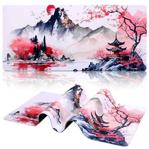 Tapis de Souris de Jeu, 900 x 400mm XXL Tapis Souris Gaming Grand, Tapis Bureau Antidérapant Étanche, sous Main Souris à Bords Cousus pour Gamer, Ordinateur, PC