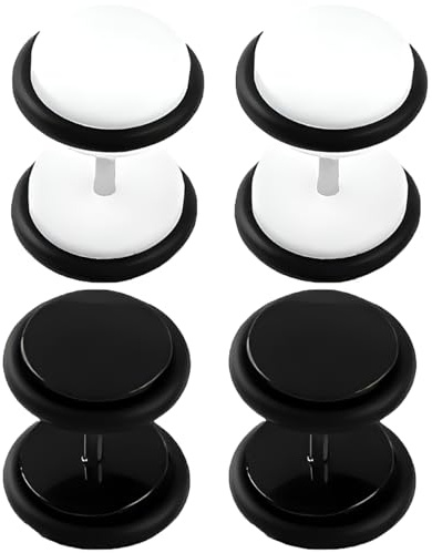 2 Pairs White Black 8 mm(0 G) Acrylic Fake Cheater Ear Plugs Gauges Stretching Set Hide Illusion Tunnels Stainless Steel Screw Stud Earrings Body Piercing Jewelry Women Men