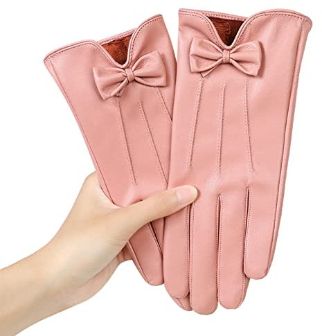 Generisch Fashion Lace Schmetterling Stickerei gefütterte Handschuhe Damen Lammfell Fahrhandschuhe Fingerlose Handschuhe Damen (Pink, One Size)