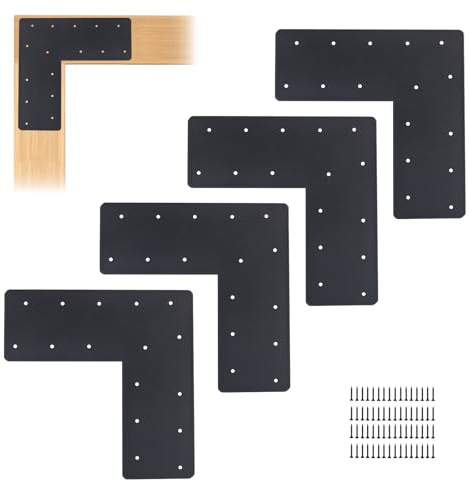 4 Pcs L Shape Flat Brackets , L Right Angle Bracket (Actual 13.2 “L x 4.8 ”W), Heavy Duty Patch Plate Attachment Bracket for 6 x6” Repair House Beams and Posts, Furniture, Gazebos, TTruss Frames