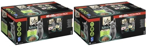 2x40x85g Sheba Katzenfutter Nassfutter Kitten Feine Vielfalt in Sauce Portionsbeutel Lachs Huhn Alleinfuttermittel für heranwachsende Katzen - Tiernahrung