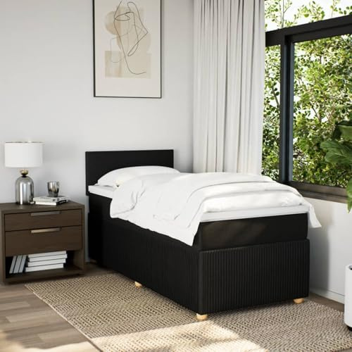 IKAYAA Boxspringbett 100 x 200 cm mit Matratze, Topper & Kopfteil, Bett mit Matratze und Lattenrost 100 x 200 cm Polsterbett 100 x 200 cm Schwarz Type-2