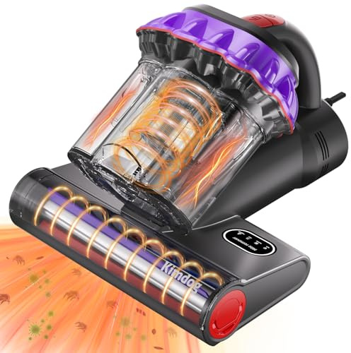 Kimdog Mattress Vacuum Cleaner - 16Kpa Bed Vacuum with 253.7nm UV-C Light, 140°F Heat Ultrasonic & Hepa Filter, 500W Handheld Couch Cleaner with 3L Dust Cup for Pet Carpet Sofa Hair (D-Purple/Corded)