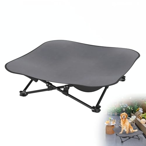 XMTECH Hundeliege Outdoor, Hundebett Haustierbett Grau, für draußen Camping erhöhtes Hundebett, Robuster Metallrahmen, M - 87 x 87 x 33 cm