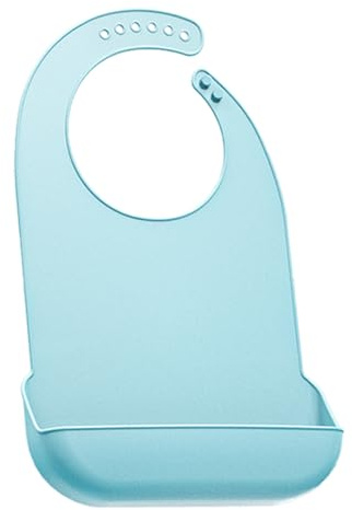 YYGMSS Bavoirs imperméables en silicone bleu clair pour adultes, avec récupérateur de miettes, bavoir réglable pour homme âgé, mangeant, lavable, facile à nettoyer (taille L)