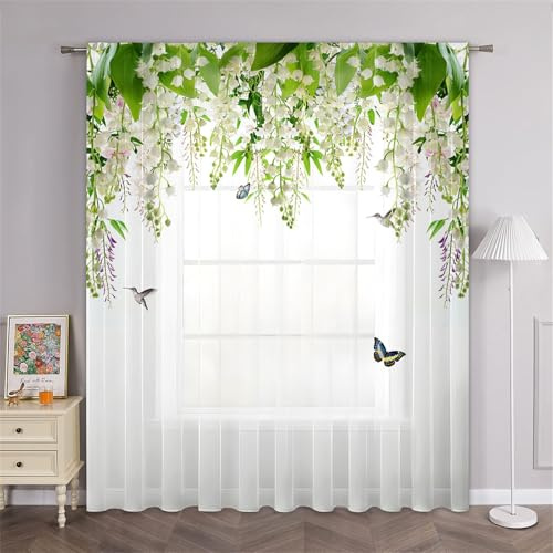 Odot Tende Semi Trasparenti con Tasca per Asta, Motivo Fiore 3D Tenda Voile 1 Pezzo Filtranti Finestra Moderna per Interni Soggiorno Camera da Letto Cucina Balcone (Mughetto,132x160cm)