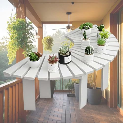 Yopappol Terrassenbank für den Außenbereich, umlaufende Baumbänke, stabile, Gebogene Parksitzplätze aus Holz für 3 Personen für Hinterhof, Garten, Rasen, Veranda(Weiß,Half Round)