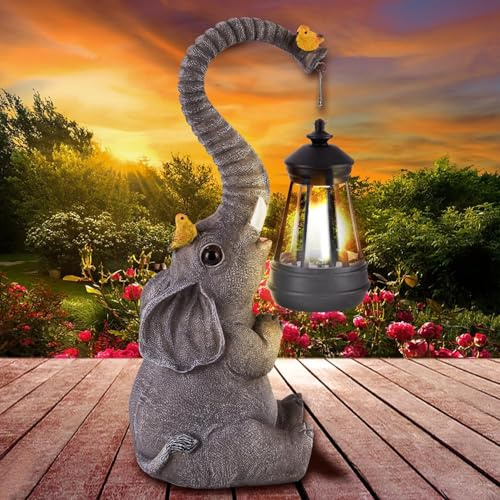 Tuzsocr Elefanten Deko mit Solar Laterne Gartenfiguren, Wetterfeste Hunde Statue für Außen, Elefantenstatue für Rasen, Terrasse, Terrasse, Hof, Geburtstagsgeschenk für Frauen Mama Freundin (Stil 1)