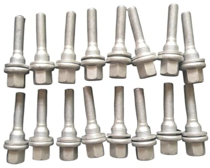 Vis de Roue,Jeu de Goujons de Roue M12 X 1.25 Roue Longues Longues Boulons De Siège Plat Lave-Linge Pneus Utilisation Adaptée pour Citroen Peugeot 301 3008 308 406 607(16 PCS)
