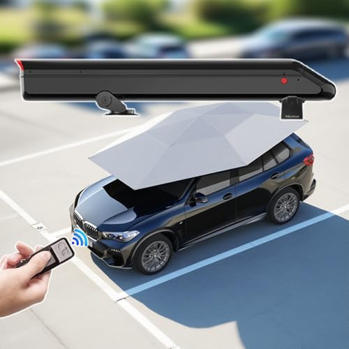 Abri Voiture Universel Mobile 3.8x2.7m, Tente Parapluie Automatique Extérieure Imperméable pour Voiture, Protection Anti-UV et Anti-Vent en Tissu Oxford,Metallic