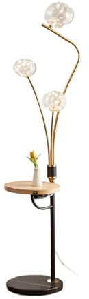 CJHFR472SG Moderne Lampadaire avec table attachée, lampes de salon avec plateau en bois massif et ports de chargement USB, lampe haute sur pied for salon, chambre à coucher, bureau Decoration(Beige)