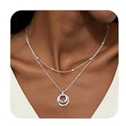 TempBeau Halskette Damen Kette Silber Frauen - Halsketten Verstellbar aus Kupfer, Layering Kette Damen mit Möbius Doppelring Anhänger, Damenkette Geschenk für Geburtstag Jahrestag Hochzeit
