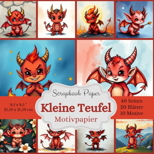 Motivpapier Kleine Teufel - Scrapbook Papier Pads: 10 verschiedenen Designs, wobei jedes Motiv 2 Mal enthalten ist – insgesamt 40 Seiten bzw. 20 Blätter voller teuflisch süßer Inspiration