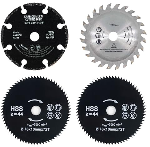 4Pcs 3 inch Mini Angle Grinder Saw Blade Set, 75mm Circular Saw Blade | Carbide Tungsten Cutting Disc for Wood, Metal, Plastic, Composite Materials, Mini Table Saws, Scroll Saw, HSS Disc Cutter