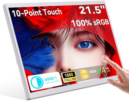 Prechen 21.5 Inch Portable Touchscreen Monitor, 1080P Display PC w/VESA | Gaming Monitor 75Hz, HDMI & USBC for Phones Laptop Computer Business, White