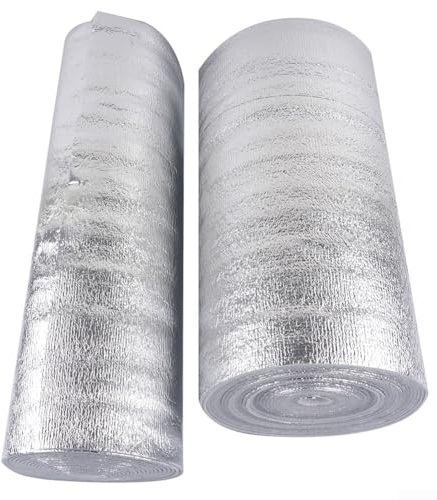 Glewi Tapis d'isolation en feuille d'aluminium, panneaux réflecteurs de radiateur, feuille de feuille d'aluminium réfléchissante à la chaleur, avec noyau en coton perlé 10 m x 0,5 m x 3 mm (40 cm x 5