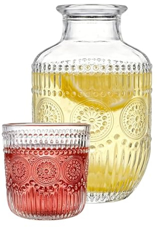 Juego de jarra y vidrio para mesita de noche, dispensador de enjuague bucal, jarra transparente, jarra de noche, jarra de agua, para líquidos, dormitorio, mesa, baño, hogar, cocina, comedor,