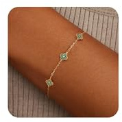 FUNEIA Birthstone Gold Clover Bracelet for Women