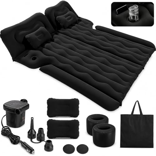 YYSWSAKY Colchon Coche, 1.75 * 1.35M Colchón para Coche Asiento Trasero, Incluye Bomba de Aire 2 Almohadas, SUV Colchón Hinchable, Tejido Grueso, Colchón Aire Coche para Viaje Camping (Negro)