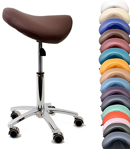 Promafit, Sattelstuhl - Sattelhocker - Rollhocker - Arbeitshocker - für Praxis, Büro und Home-Office - höhenverstellbar und drehbar (Braun)