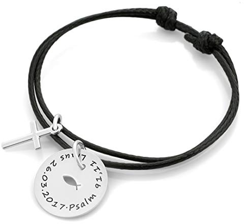 Taufarmband mit Gravur Kinderarmband zur Taufe mit Kreuz und Tauffisch Ichtys Fisch Silberschmuck Baby Kinder Taufspruch Psalm Geschenk Taufe | HANDMADE IN GERMANY