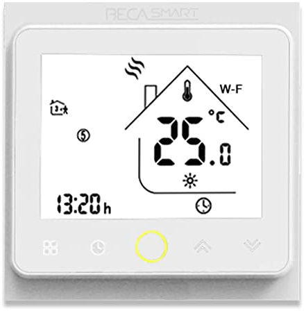 BecaSmart 002 Series WiFi Thermostat pour Chauffage électrique 16A Ecran Tactile LCD de Programmation Intelligent sans Fil Commande vocale Blanc