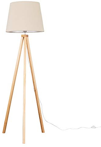 MiniSun | Modern Light Wood Tripod Design Floor Lamp with a Beige Tapered Shade | Floor Lamps & Torchieres, Home Décor & Improvement Essential | Includes 6W LED Bulb [3000K Warm White]