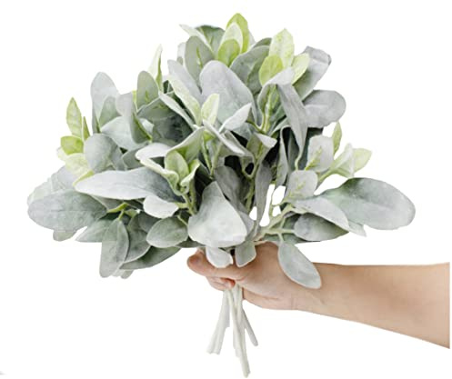 Angel Isabella Realistic Flocked Lamb's Ear - Real Touch Artificial Flowers for Decoration - Beautiful Addition for Flowers Arrangements for Home, Wedding, Corsage, Boutonniere - 10 Stems (Grey Green)