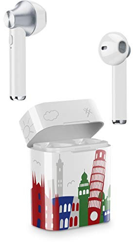 cellularline Auricolari Wireless Bluetooth ITALIA con custodia di ricarica, microfono e tasto di risposta (Bianco)