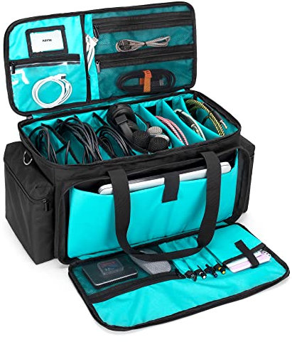 LoDrid Cable File Gig Bag con fondo imbottito staccabile e divisori, DJ Wire Bag per laptop 15,6, apparecchiature audio, attrezzatura per DJ, accessori per musicisti