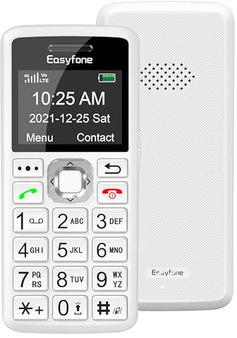 Easyfone T200 4G Téléphone Portable Débloqué Basique Facile à Utiliser pour Personnes âgées Enfant avec Grande Touches Radio FM Bluetooth SOS Lampe Torche (Blanc)