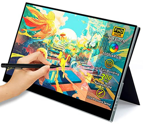 Magedok 17.3 Portable Monitor Touchscreen, 300hz Portable Monitor 1MS Gaming Display for Laptop Game console, FHD 100% sRGB Portable Display with Capacitive Stylus Pen/USB C/Mini HDMI