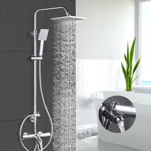 ARCORA Sistema doccia con termostato, in acciaio inox 304, doccia a pioggia, set rubinetto per vasca da bagno, termostato in rame per bagno