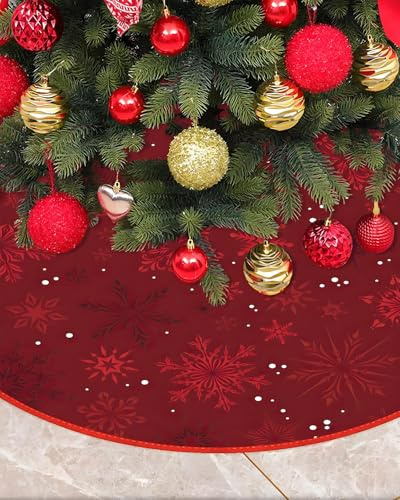 Mateju Weihnachtsbaumdecke rund 120 cm, Rot Weihnachtsbaum Teppich mit Schneeflockenmuster, Christbaumdecke Tannenbaum Decke Rund für Weihnachten und Neujahr Dekoration