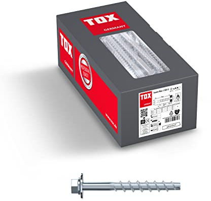 TOX Schraubanker Sumo Max 1 KB-U 10x240 mm, Sechskantkopf mit Bauscheibe, Stahl verzinkt, für Befestigung von Holzanbauteilen, bauaufsichtlich zugelassen für schwere Lasten, 25 Stück, 041101931