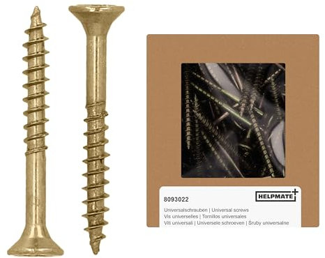 HELPMATE - Tornillos universales de cabeza avellanada de 3,5 x 30 mm, color amarillo, pasivados, paquete de 400 tornillos para madera con accionamiento en T e rosca parcial, tornillos de aglomerado