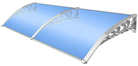 HUHJYUGE Toit Marquise en Polycarbonate 120x200cm, Marquise de Porte Exterieur Pluie et Neige Protection Coupe-Vent, Transparent Invisible Auvent de Porte D'Entree avec Support
