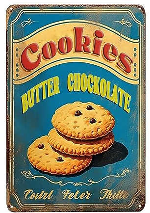 OMMIIY Decor 20,3 x 30,5 cm, targa in latta vintage con biscotti fatti in casa, burro, biscotti, biscotti su sfondo antico, per uomini e donne, decorazione da parete per bar, ristoranti, caffetterie e