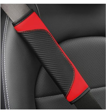 Osilly 2PCS Carbon Fiber Leather Seat Belt Shoulder Pads, Red